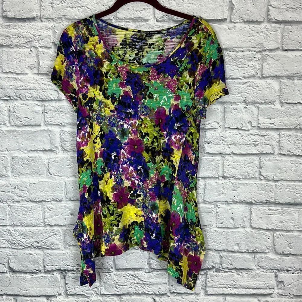 Cable & Gauge Multicolor Short Sleeve Blouse Size Medium